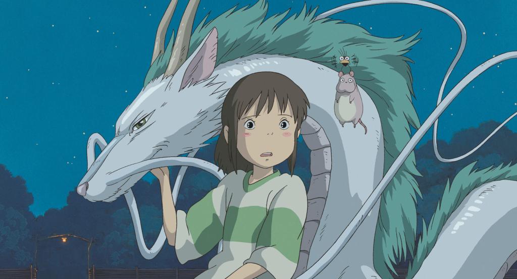 Chihiro and Haku in his dragon form in Spirited Away